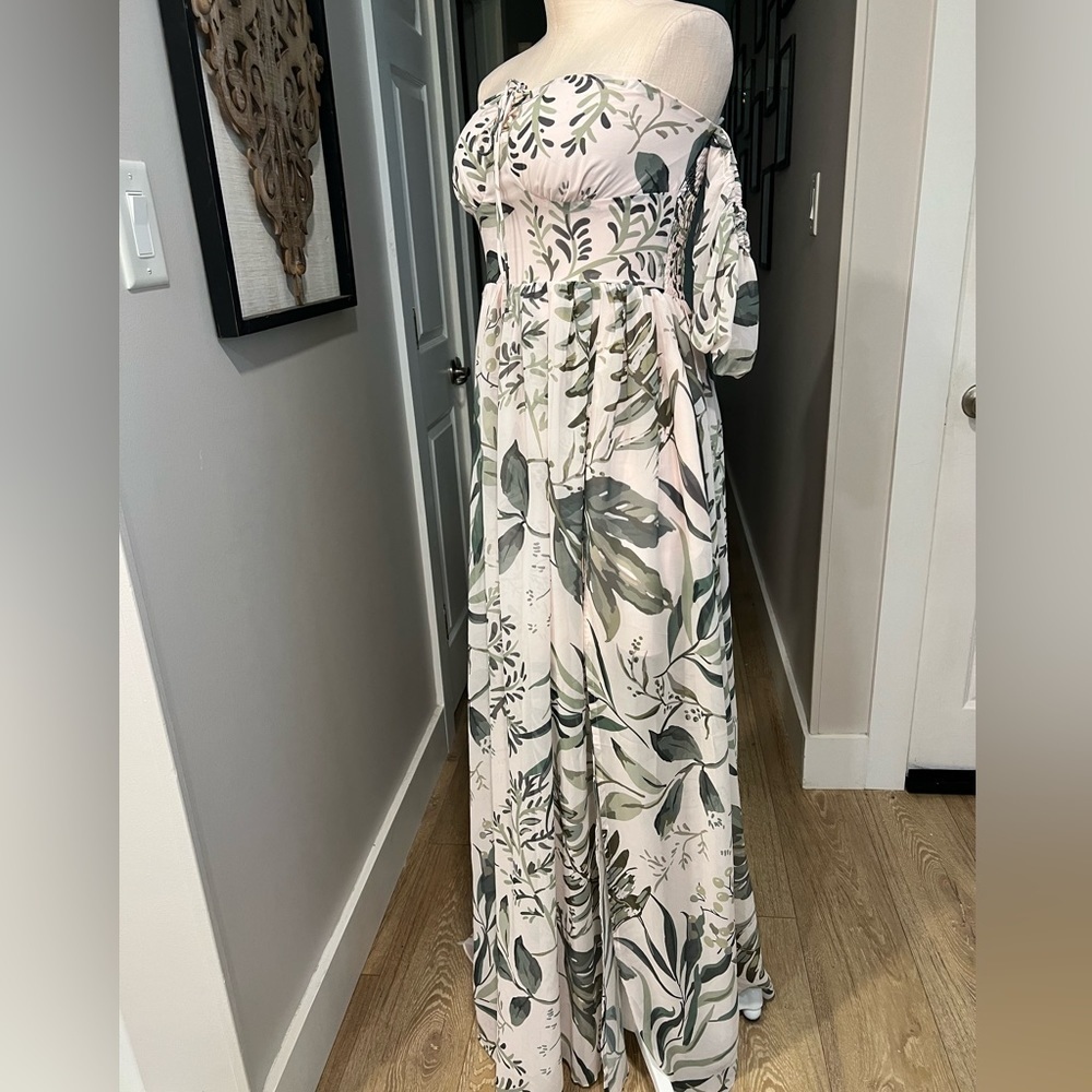 BY EGREIS tropical lace up chest flowy maxi dress with long front side slit - Picture 11 of 17